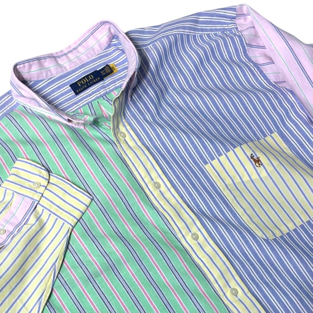 Polo Ralph Lauren Fun Shirt Mens 2XLT Big Tall Colorblock Striped Oxford Shirt